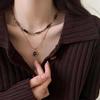 Retro Temperament Layered Tiger Eye Stone Pendant Necklace For Women Stainless Steel Double-Layer Collarbone Chain Sets Jewelry