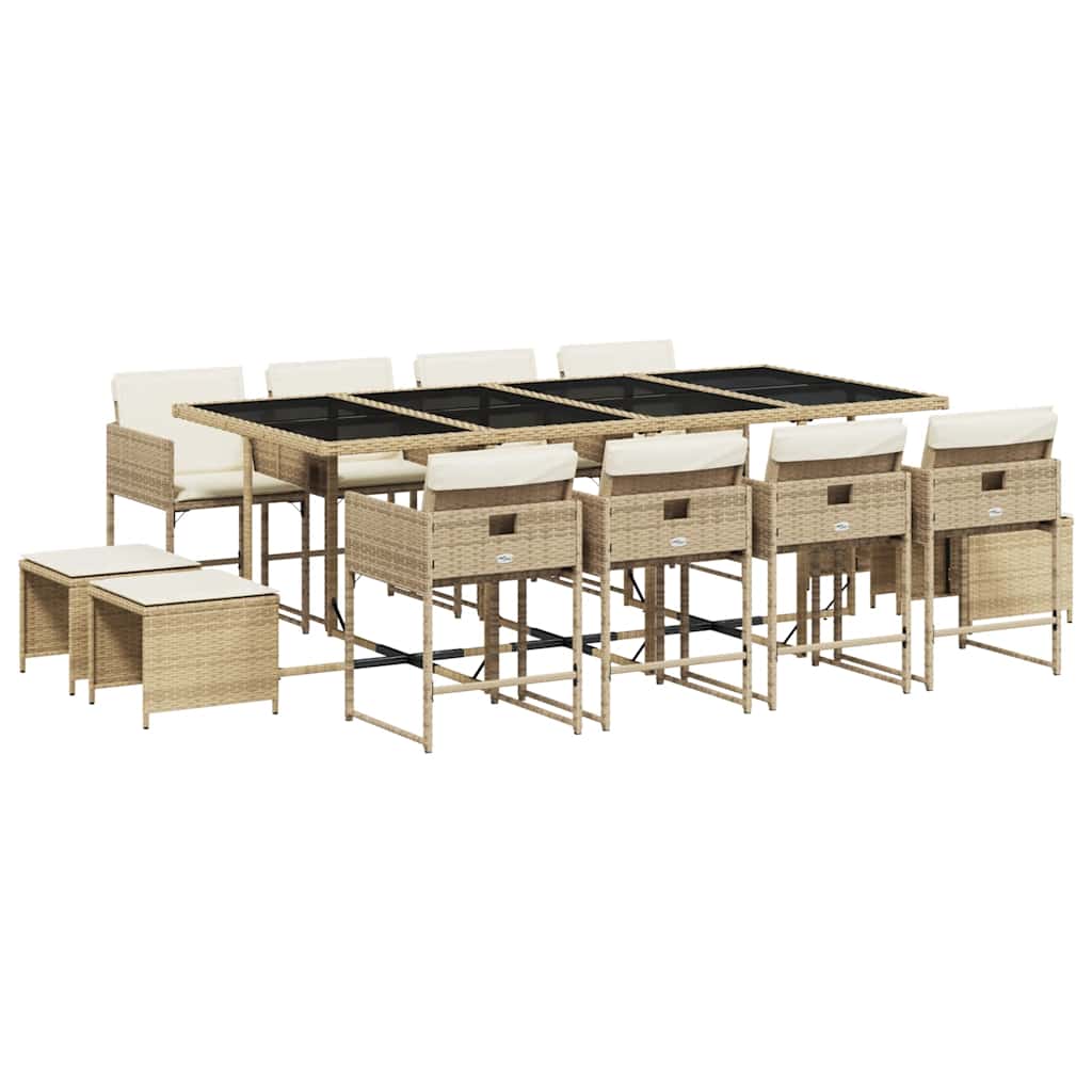 Vidaxl 13-Cz. Garden Furniture Set With Cushions, Beige, Poly Rattan