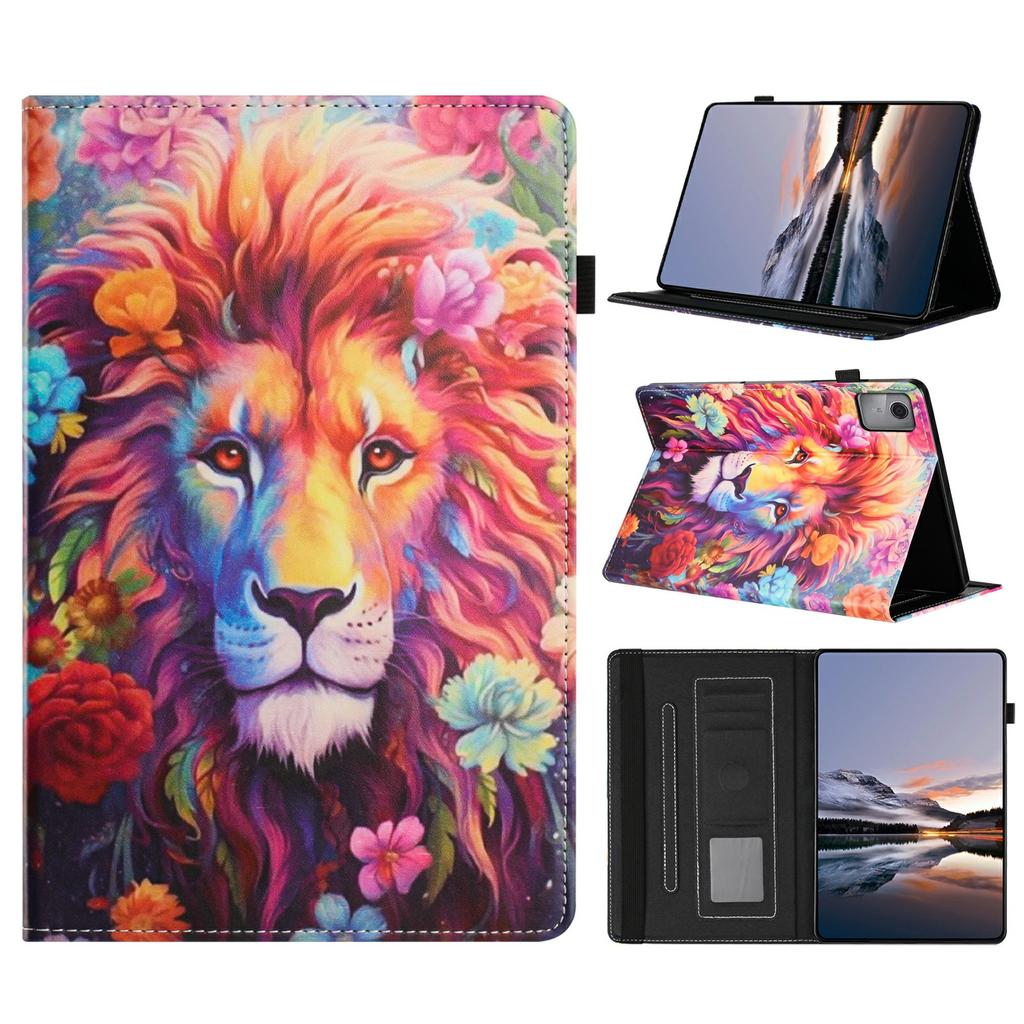 Litchi Grain Painting Leather Case for Lenovo Tab M9 TB-310FU Card Slot Tablet Cover with Auto Wake/Sleep