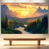 1pc Serene Mountain Landscape Tapestry  Vibrant Sunset Sky  Lush Forest Wall Hanging Polyester Material Perfect for Room Dec
