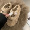 Internet Celebrity White Mary Jane Flat-bottomed Hairy Shoes Women's Warm Soft-soled Beanie Cotton Shoes