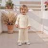 Toddler Girl Fall Outfits Solid Color Long Sleeve Ruffled Round Neck Tops Elastic Waist Long Pants 2 Pcs Set