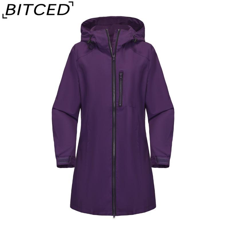 BITCED Women's Outdoor Sports Water-Resistant Trench Coat with Hood Long-Sleeved Spring/Autumn Loose-Fit Casual Windbreaker