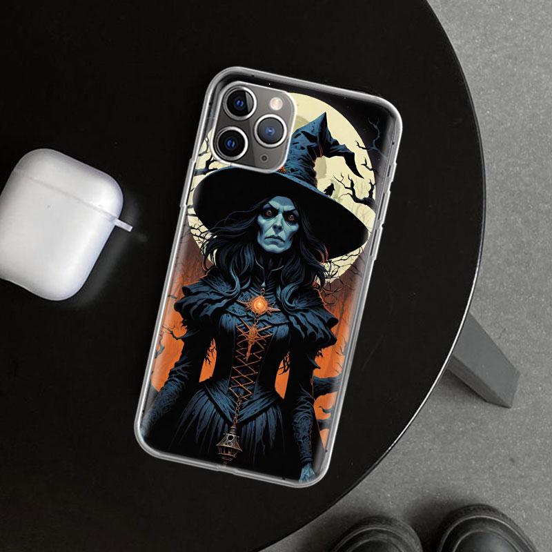 

Halloween Moon Witch Horror Phone Case Cover for iPhone 11 12 13 Mini 14 15 Plus 16 Pro Max 17 Air 7 8 + SE Art Customized Funda iPhone 16