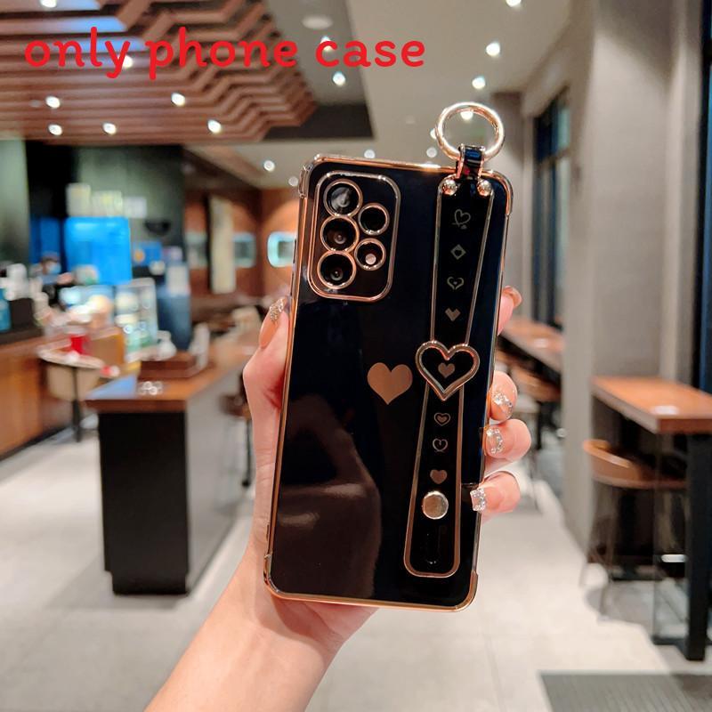 

Чехол-накладка для телефона Samsung S24 Ultra с узором «Сердце» и ремешком на запястье для защиты от царапин и поглощения ударов Black