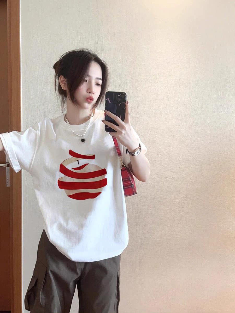 Women s Summer 2025 Short-Sleeve White Cotton T-Shirt - Trendy Loose-Fit Design XXL