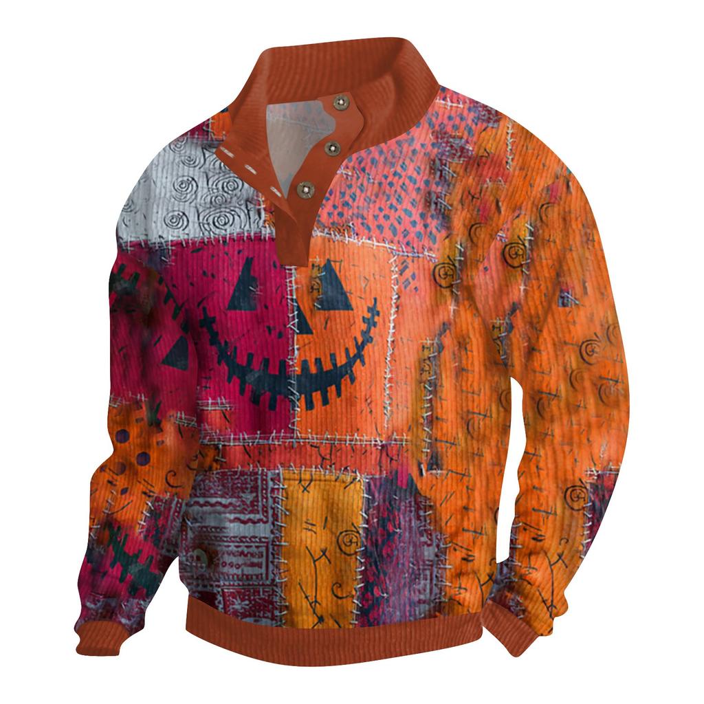Men's Halloween Printed Corduroy Button Shirt