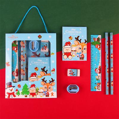 Conjunto de papelaria de natal dos desenhos animados padrão de natal apontador de lápis borrachas lápis kawaii material de papelaria escolar
