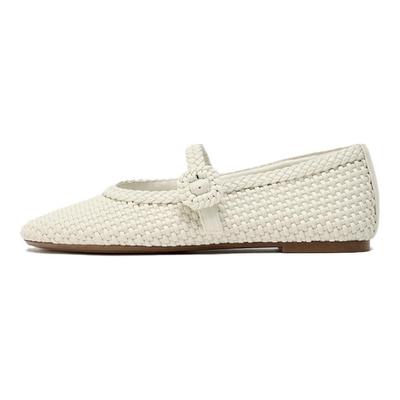 Pu Vintage Fashion Elegant Personality Trendy Woven Effect Buckle Strap Ballet Flats Women Flats White 13579510-38