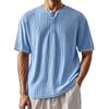 Men's Summer Solid Color Stripe Texture Button Collar Short Sleeve Tops Men's Casual Loose Fashion Tops