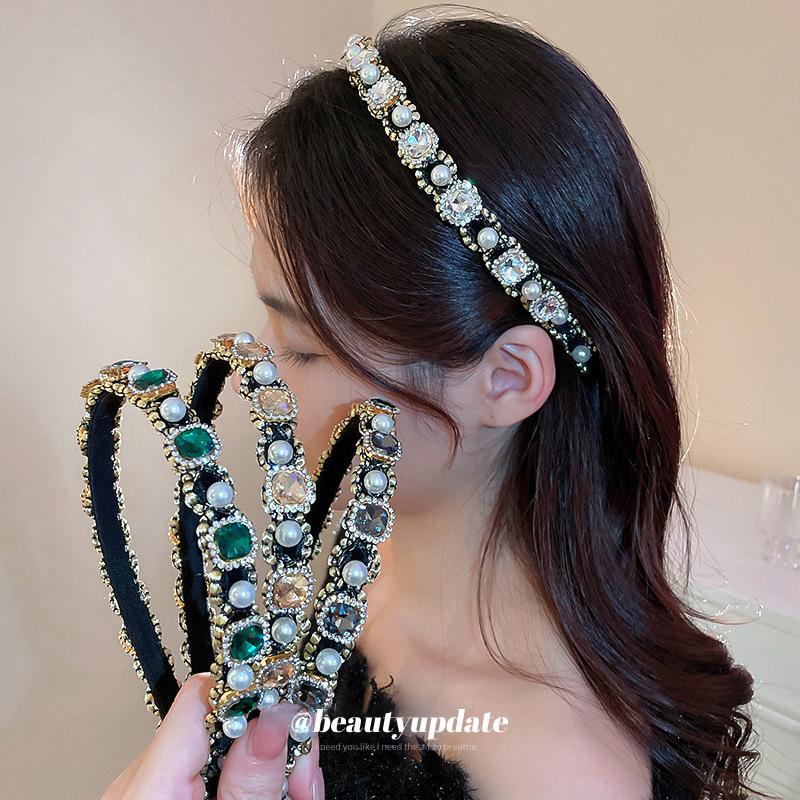 Chic Retro Geometric Rhinestone Pearl Headband - High-End Fashion Accessory for Women