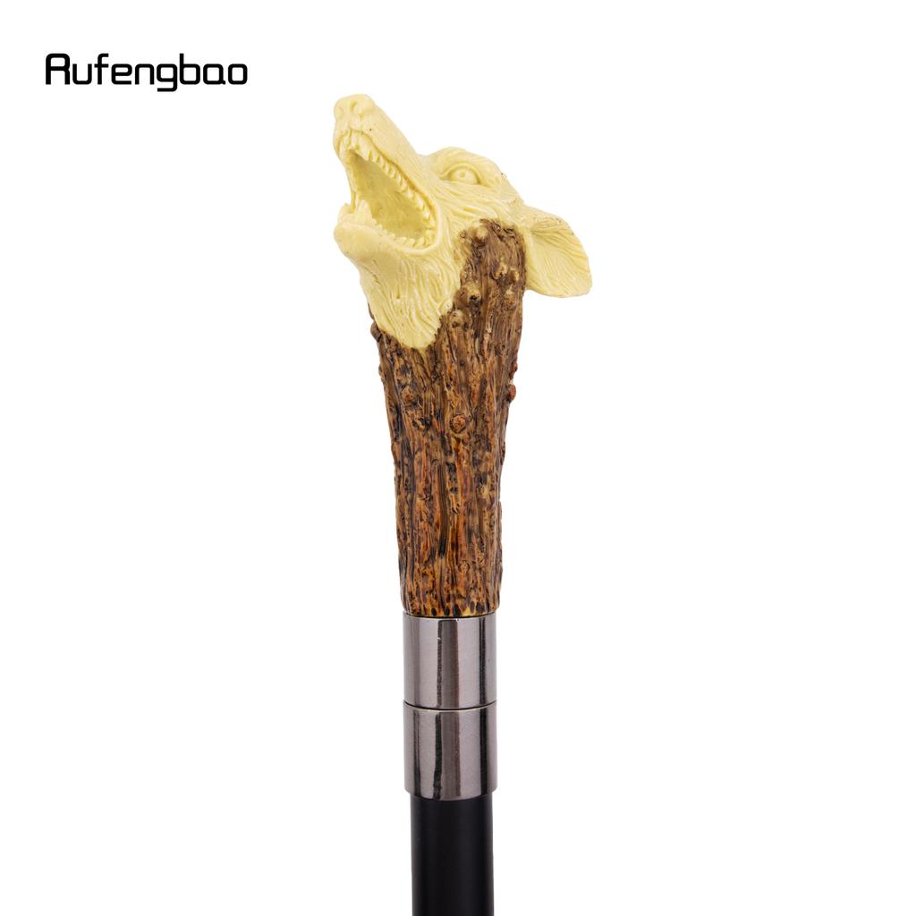 Yellow Resin Wolf Head Tree Root Walking Cane Fashion Decorative Steel Stick Gentleman Elegant Cosplay Cane Knob Crosier 94cm