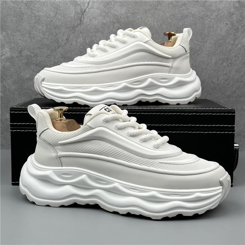 

2024 Новые мужские кроссовки Модные высокие повседневные туфли Легкие дышащие кроссовки для бега на платформе со шнуровкой Zapatillas de Hombre 38 белый