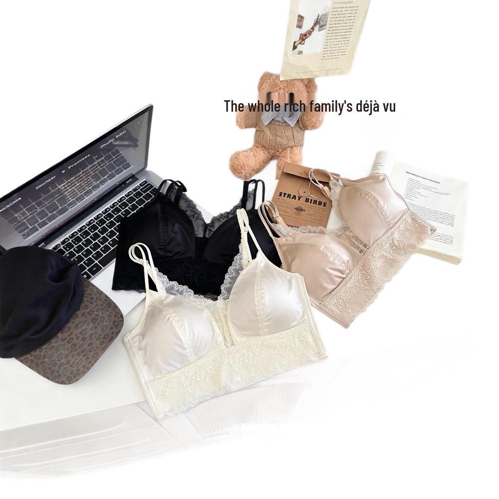 French Lace Satin Wireless Push-Up Slimming Lingerie - Summer Thin Two-Piece with Beautiful Back Design