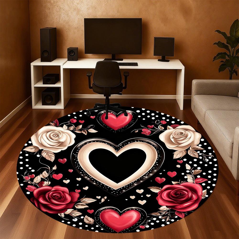 1PC heart roses Office Round Area Rug, Under Office Chairs Bedroom Living Room Home Decor,Carpet for Office, -1110216