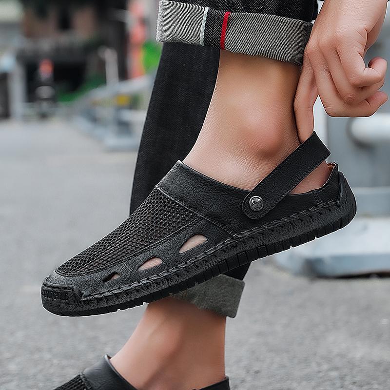 Men Hiking Sandals Black Khaki Outdoor Summer Brown Wide Palm Handmade Slippers Beach Shoes for Father Plus Size