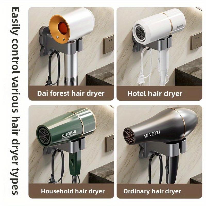 [Wall-Mounted | Space-Saving] Wall-Mounted Hair Dryer Holder | Space-Saving,Easy Installation | Sleek Black Design, Durable Plastic, Metallic Accents