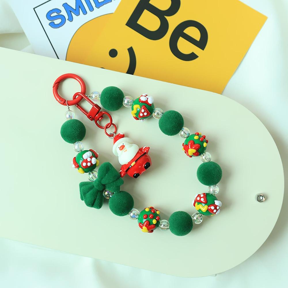 

Colorful Phone Chain Christmas Beaded Pendant Lanyard Cute Phone Wrist Strap Green Santa Claus