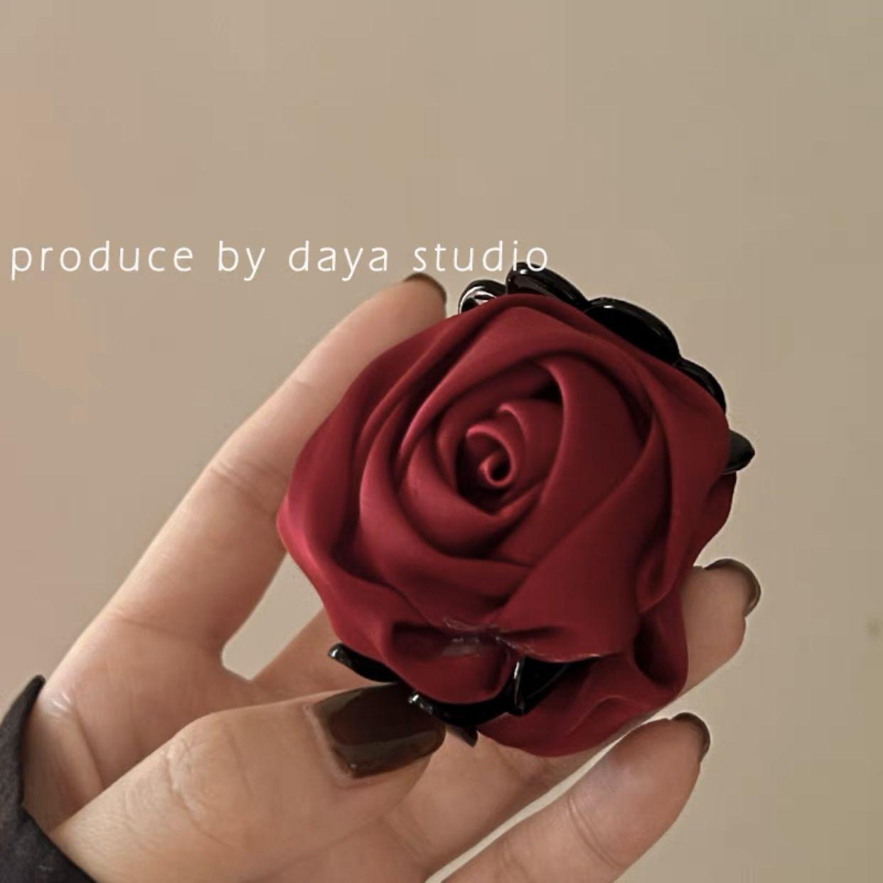 Melbourne Rose Retro French Satin Floral Hair Claw Clip