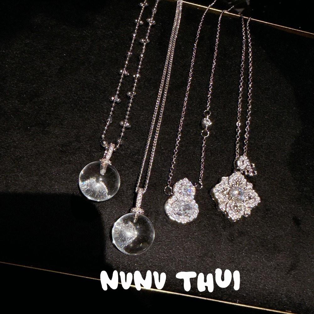 Flower Silk Color, Fairy Chain 7A Natural White Crystal Small Light Bulb Pendant Necklace, New Chinese Gourd Flash Diamond Neck Chain