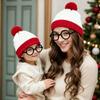 2pcs Red Fleece White Beanie Hat with Fleece Pom,winter Warmth Suitable for New Year,Christmas,Holiday Accessories Decorations