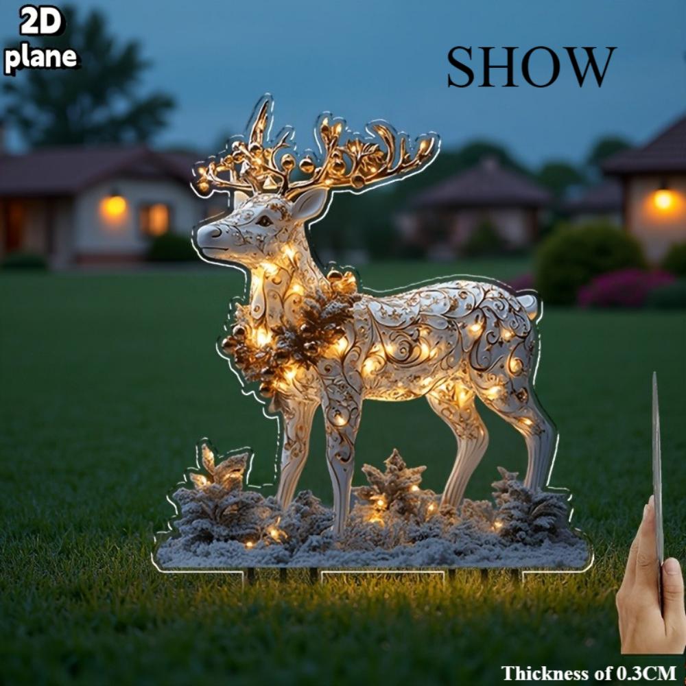 Model plat 2D Ren de Crăciun Pilon de grădină 2D Acrilic plat Decor de exterior pentru terasă, Decorațiune de sărbători Grădină și terasă, Ren Crăciun