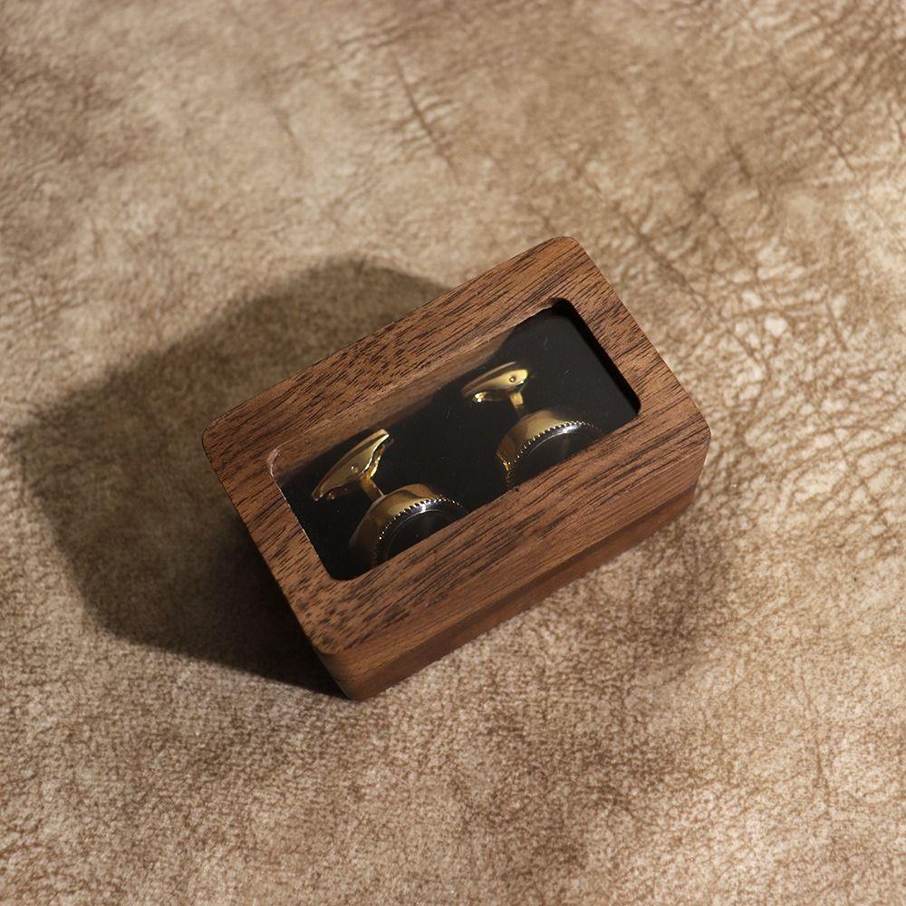 Double Slot Wooden Ring Box Opening Window Jewelry Ring Holder Black Walnut Cufflinks Box  Couples
