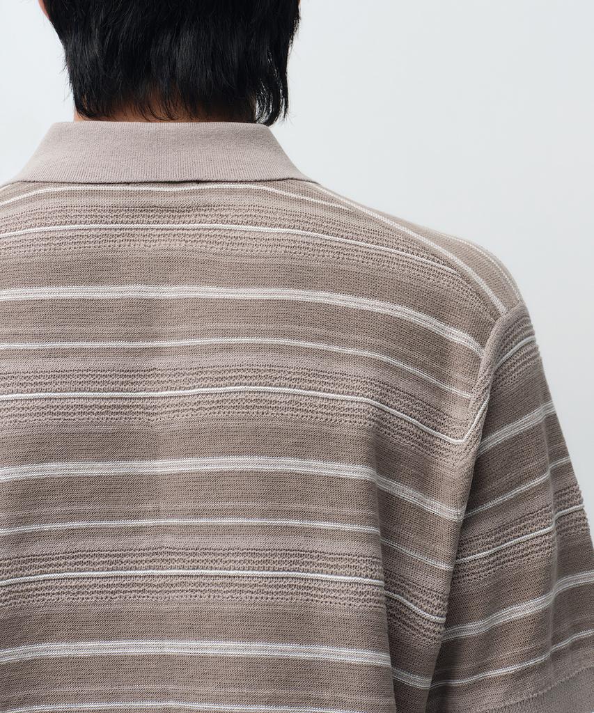 Musinsa Standard Multi-Stripe Collared Short Sleeve Knit [Beige]