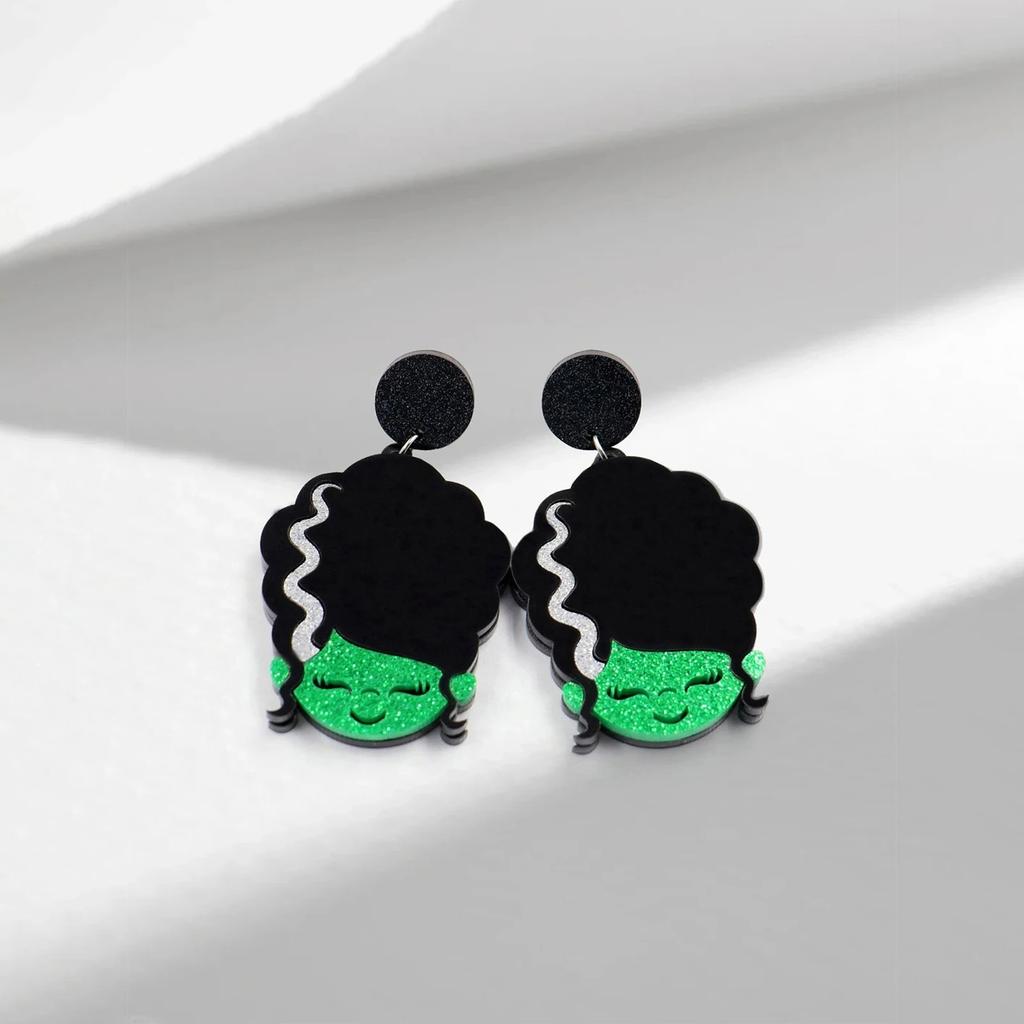Creative Adorable Green Halloween Monster Earrings Fun Cartoon Design Stylish Accessory for Women Girls Daily Party Gift