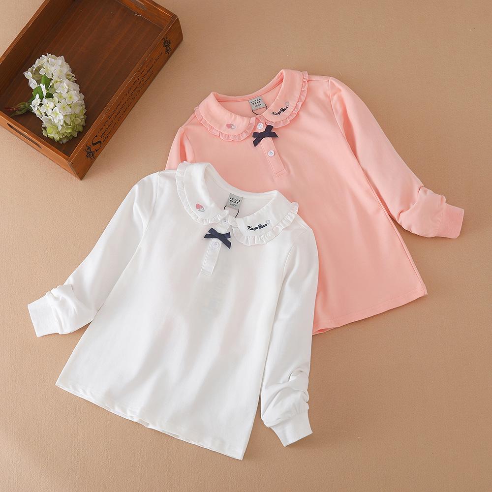Girls' Long Sleeve Cotton Polo Shirt - Autumn Korean College Style