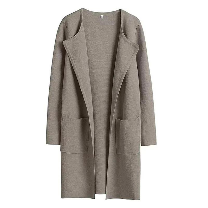 Woolen Coat Women Autumn Korean Fashion Casual Loose Women Coat Solid Color Button-Less Cardigan Coat