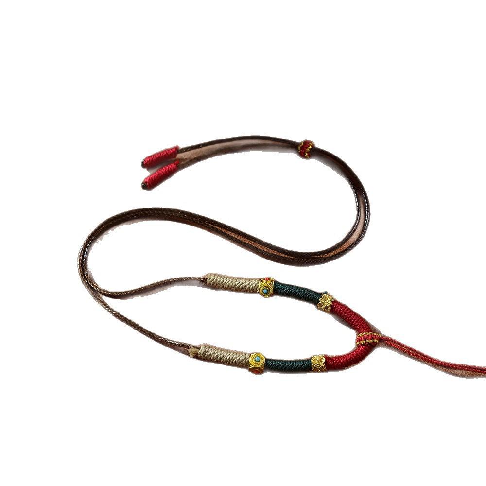 Handmade Amber & Cinnabar Thangka Pendant Necklace with Jade & Gold Cord