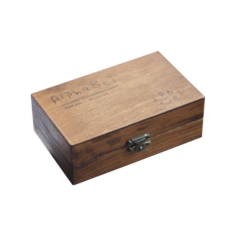 Retro Wooden Box Set: Uppercase & Lowercase English Alphabet and Number Stamps