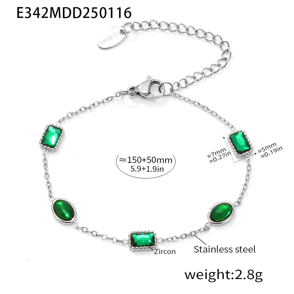 Qiong Yao Stainless Steel Necklace & Bracelet Set with Emerald Zirconia