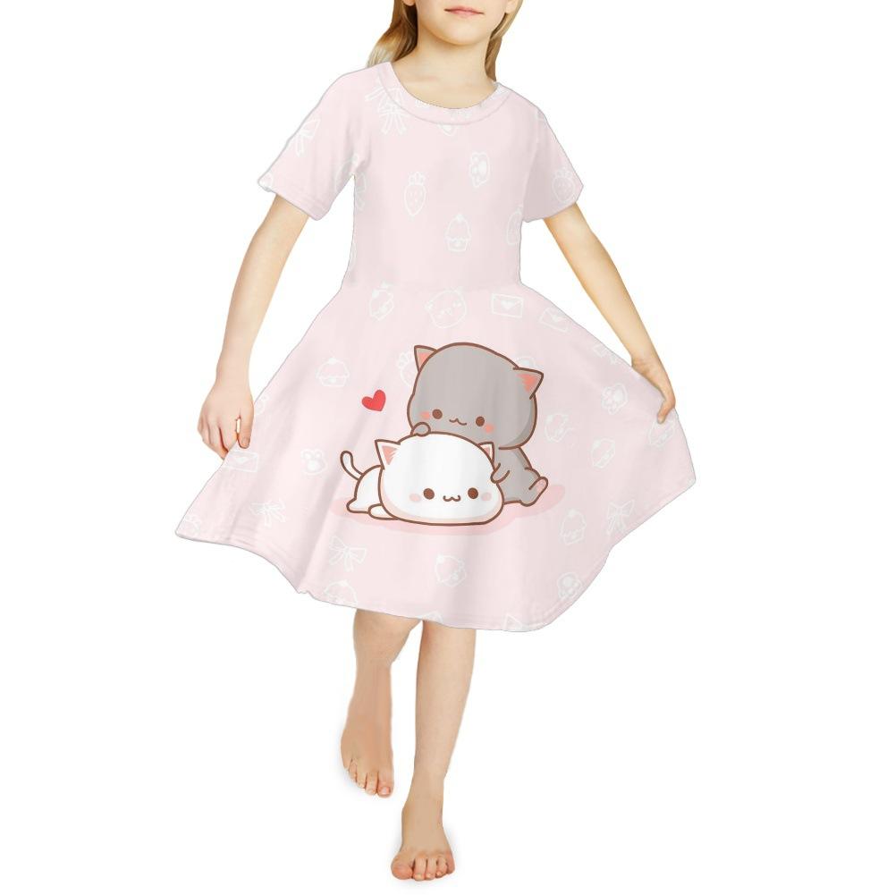 Girls 3D Print Dresses Kids Girl Party Sleeveless Princess Dress Tank 3D Blue Love Rabbit Print Dress