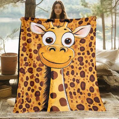 Giraffes and Leopard Patterns Flannel Printed Blanket Suitable for All Seasons Suitable for Living Room Office Sofa and Travel