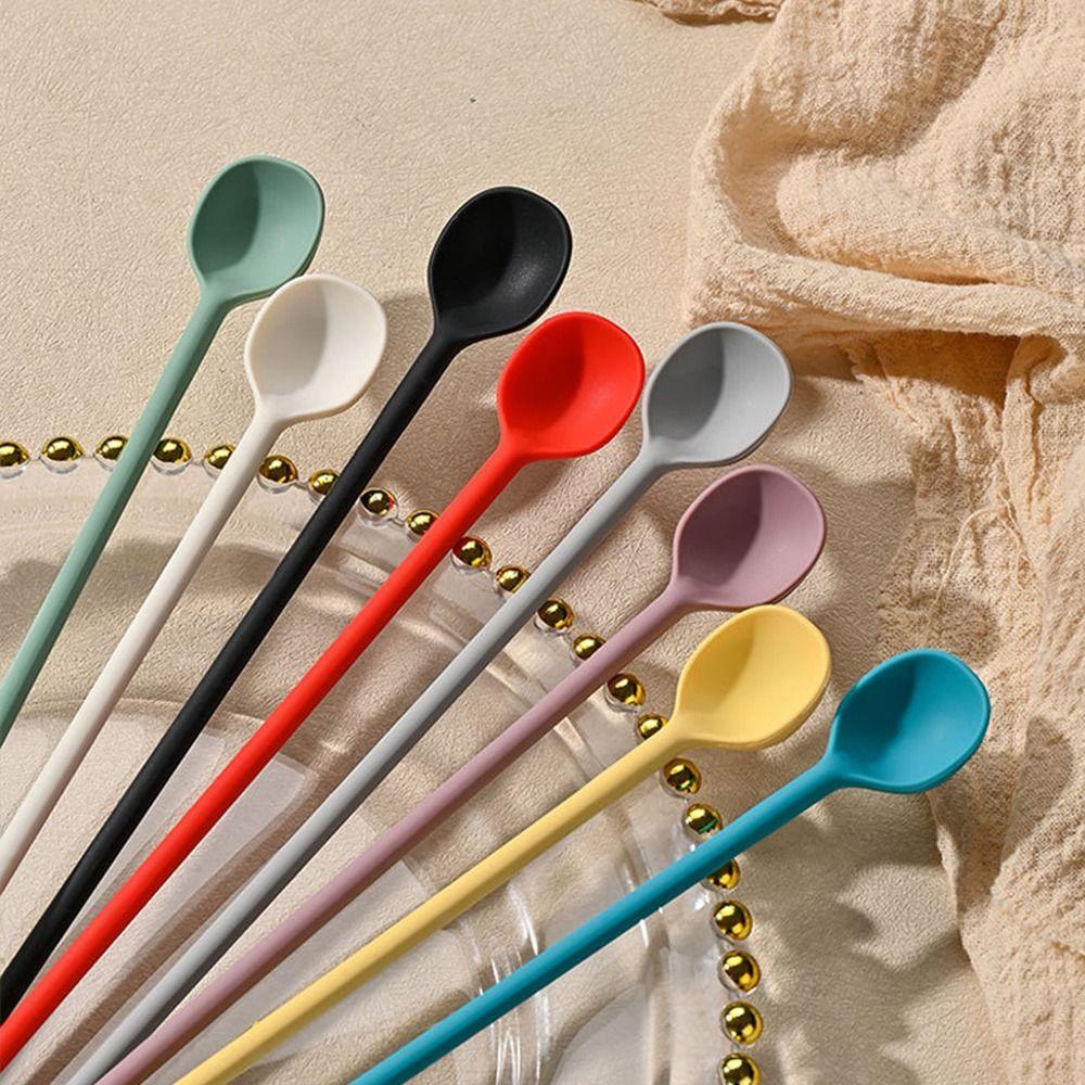 Long Hand Silicone Spatula Party Supplies Coffee Spoon Cosmetics Spoon  Kids