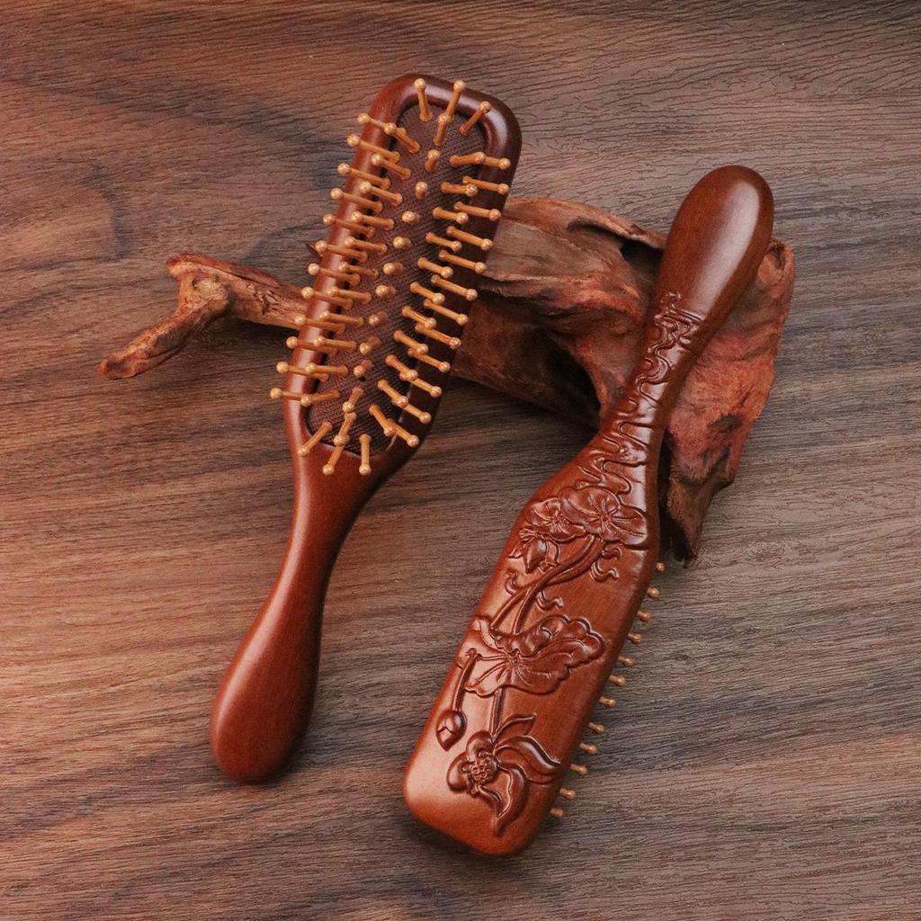 Sandalwood Air Cushion Oval Comb - Solid Wood Fluffy Hairbrush for Head Meridian Massage