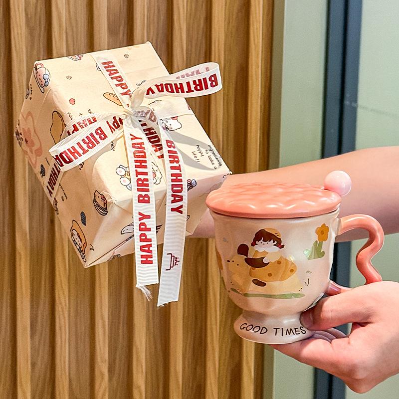 High-value birthday gift, cute girl ceramic mug design sense, companion gift, girlfriend practical gift box