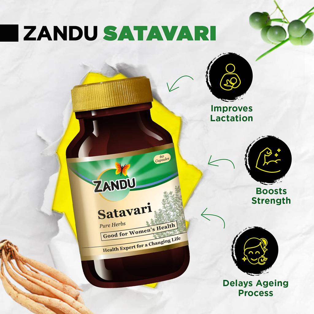 Zandu Satavari Capsules With Natural Satavari Extract For Women’s Wellness Nutritional Support 60 Veg Capsules X Pack Of 2