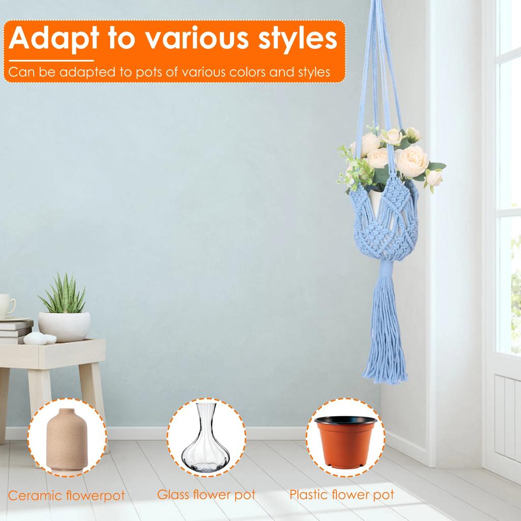 4 Pcs Macrame Plant Hangers Bohemia Style Rope Hanging Plant Holder with Hooks Fine Flower Pot Holder for Home Garden Decoration