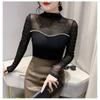 European Autumn New Slimming Fashion Mesh Splicing Hot Diamond Beads Sexy Versatile Long-sleeved Bottoming Shirt