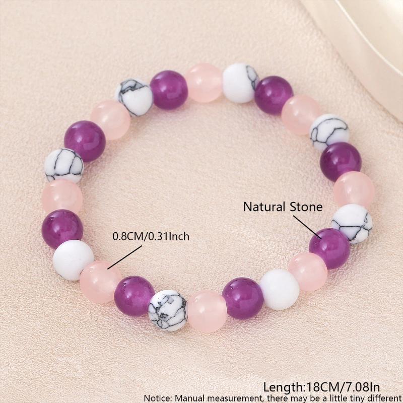 Able 8Mm White Turquoise - Amethyst - Rose Quartz Natural Stone Aura Balancing Sleep Bracelet For Women