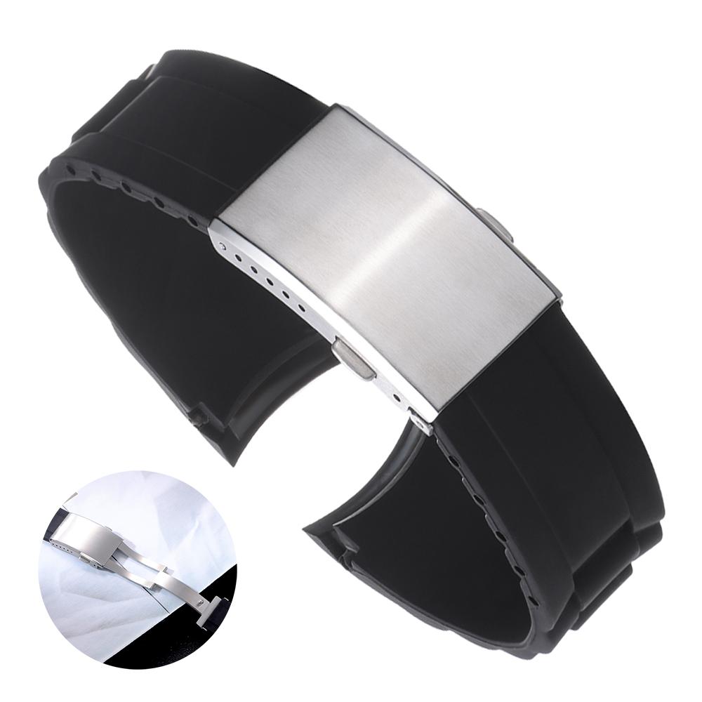 Silicone Watch Strap 22mm 20mm for Seiko for Fossil Wristband Curved End Solid Folding Buckle Watch Bracelet for Men Accessories