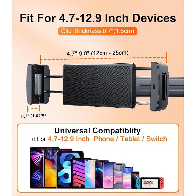 

Держатель для планшета с удлинительным рычагом для подголовника автомобиля, регулируемый держатель для iPad для заднего сиденья автомобиля, обращенный назад для детей, младенцев, автомобильное крепление подходит для 4,7 -13 сотового телефона