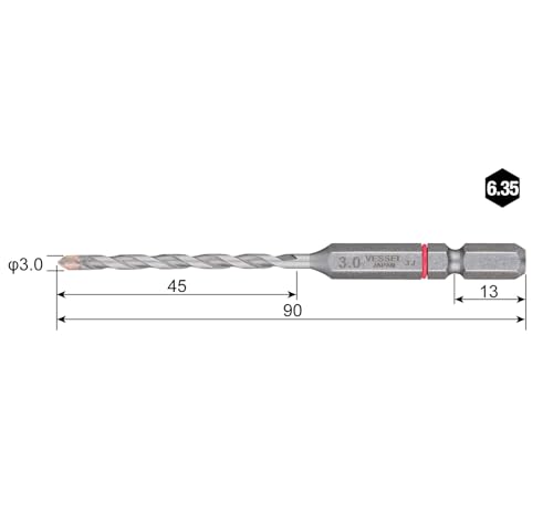 Vessel CPD-3.0 Cushion Drill Bit for Porcelain Tiles Diameter 0.12 inch (3.0 mm) Set of 1