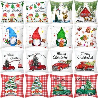 New Christmas Pillow Cover Cartoon Christmas Tree Elk Pillow Cover Peach Skin Cushion