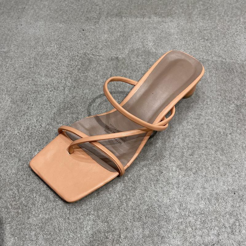 Fashion SUOJIALUN Summer Square Low Heel Women Slipper Fashion Narrow Band Ladies Sandal Outdoor Beach Casual Slides Shoes Big Size 40