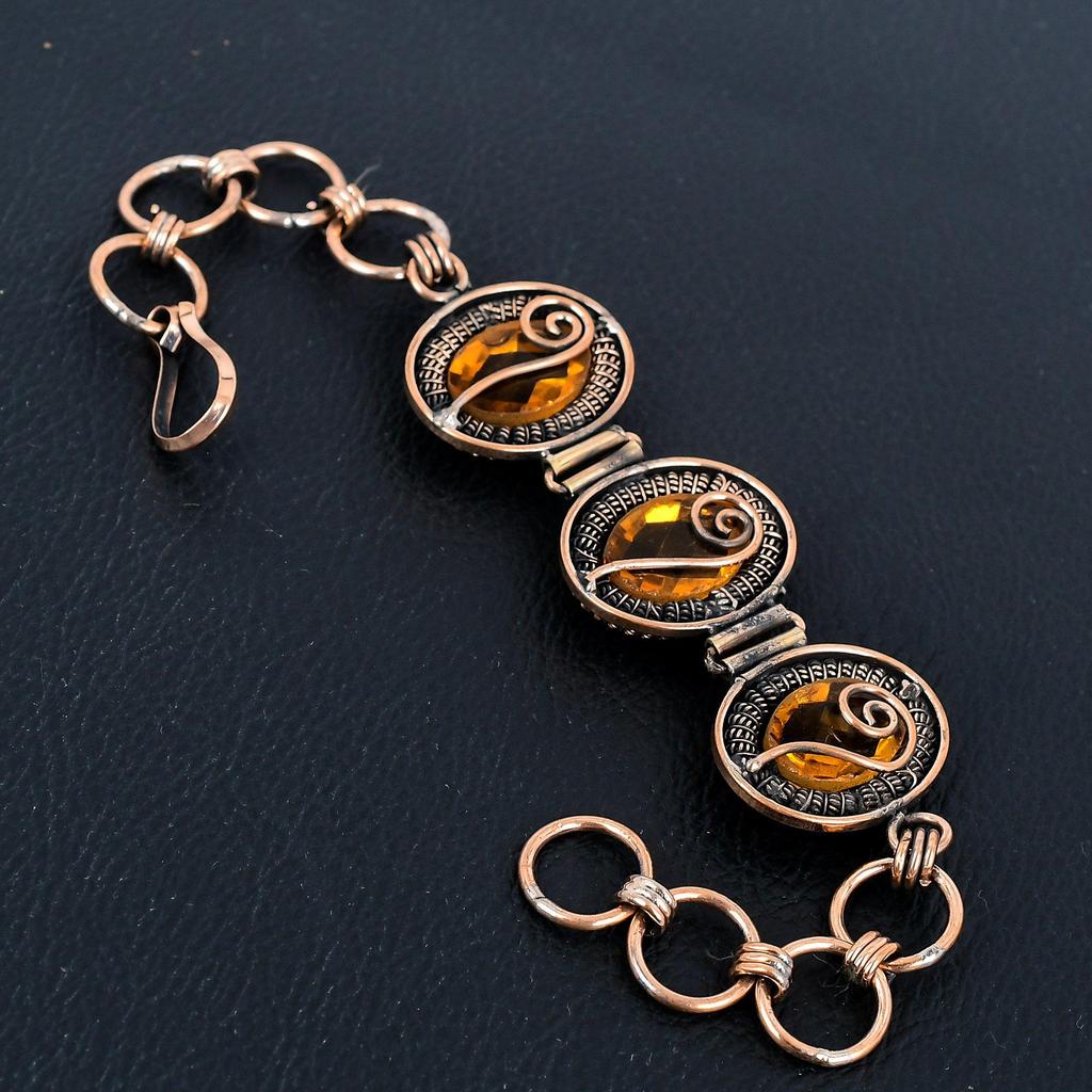 Honey Topaz Gemstone Jewelry, 999 Copper Wire Wrapped Bracelet Adjustable Bangle, Handmade Brand New Bangle Silver Jewelry For Gifts