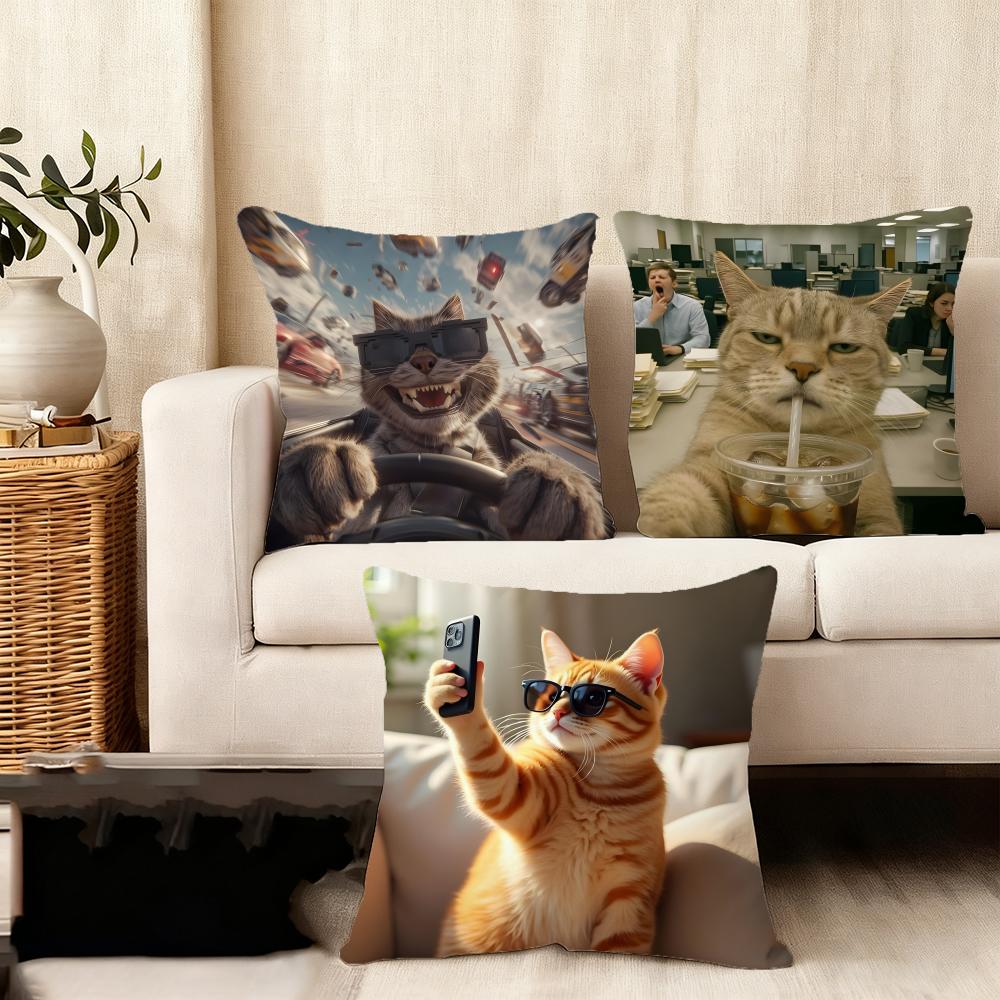 Funny Kitten Cute Cushion Cover Plush Fabric Soft DoubleSided Printed Sofa Warm Winter Home Child Gift Pillow Case